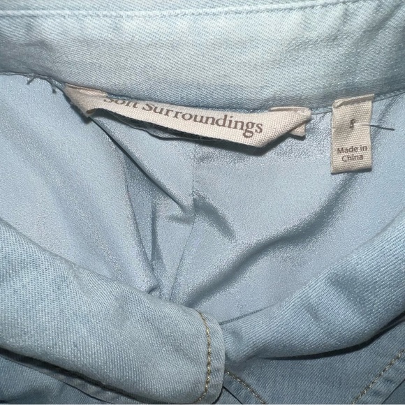 Soft Surroundings Chambray Denim Lior Trench Coat Blue sz small - Picture 7 of 8